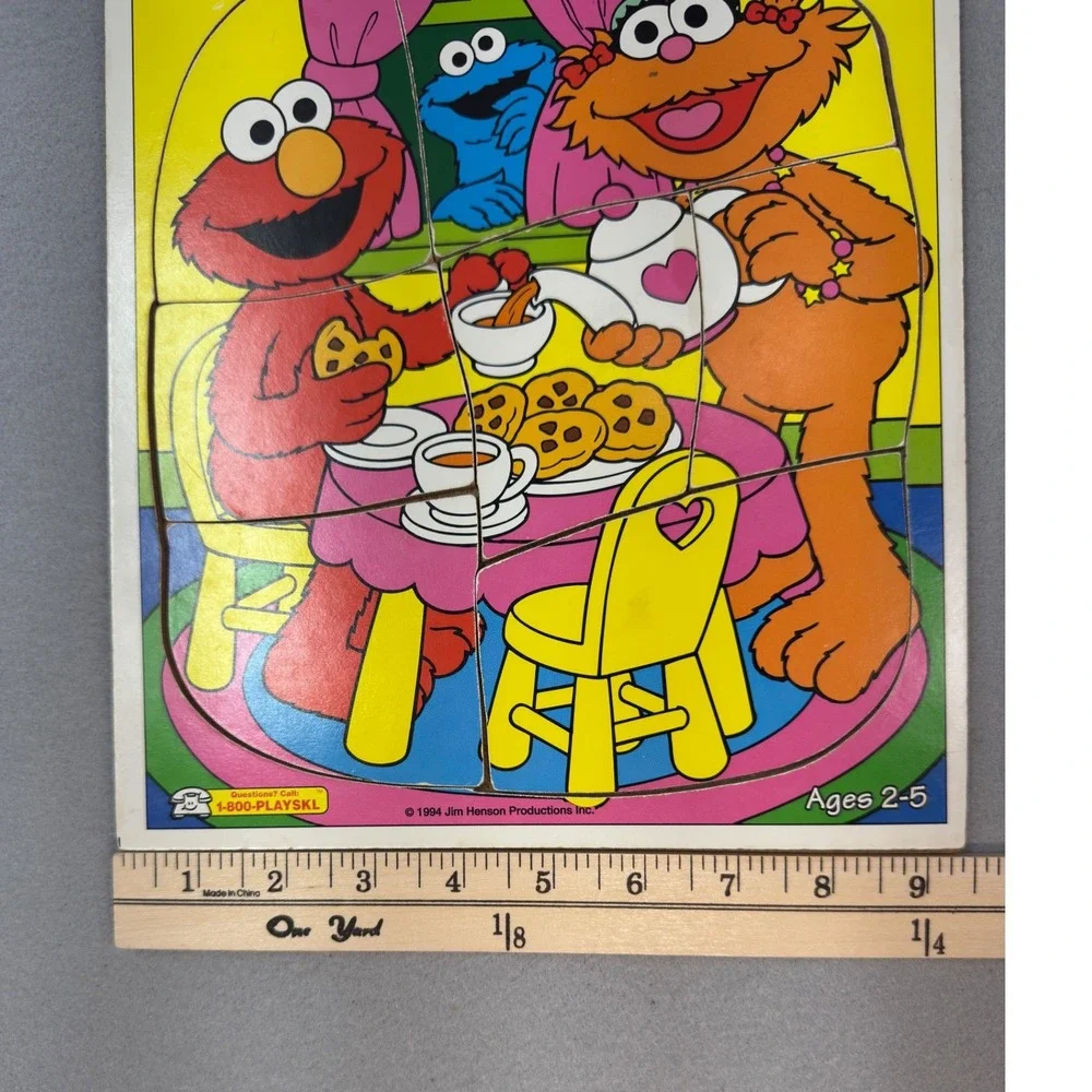 Vintage 1994 Playskool Sesame Street Puzzle Kids Wood Good Zoe's Tea Party 7pc